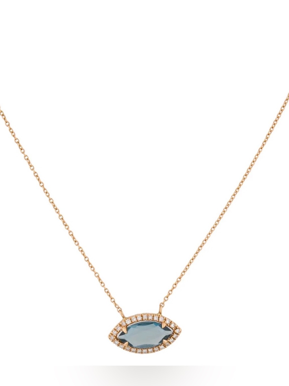 Ele Keats 18K Gold Blue Topaz Diamond Eye Necklace Fine Jewelry